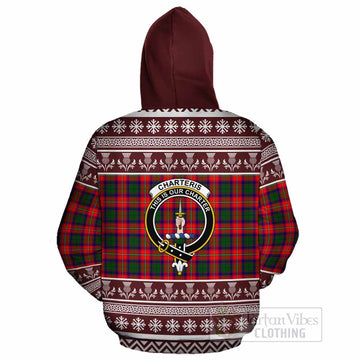 Charteris Clan Tartan Christmas Cotton Hoodie with Family Crest