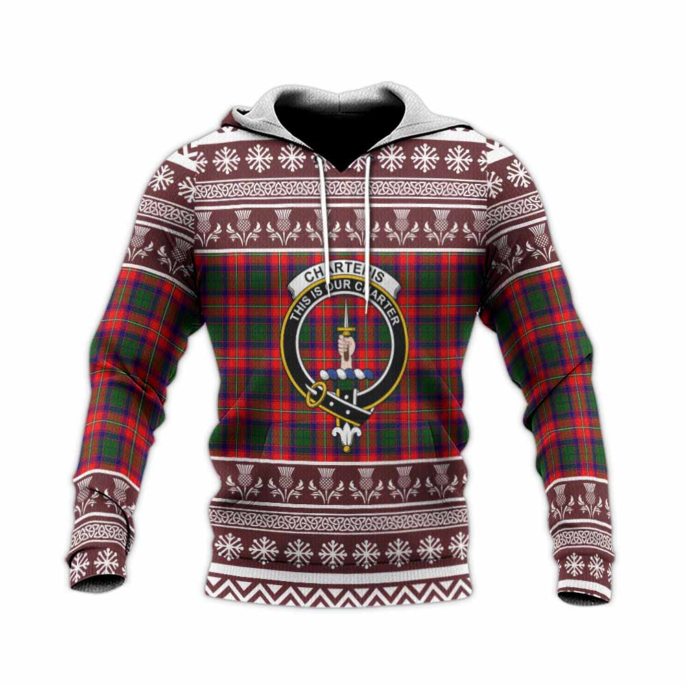 Charteris Clan Tartan Christmas Knitted Hoodie with Family Crest - Tartan Vibes Clothing