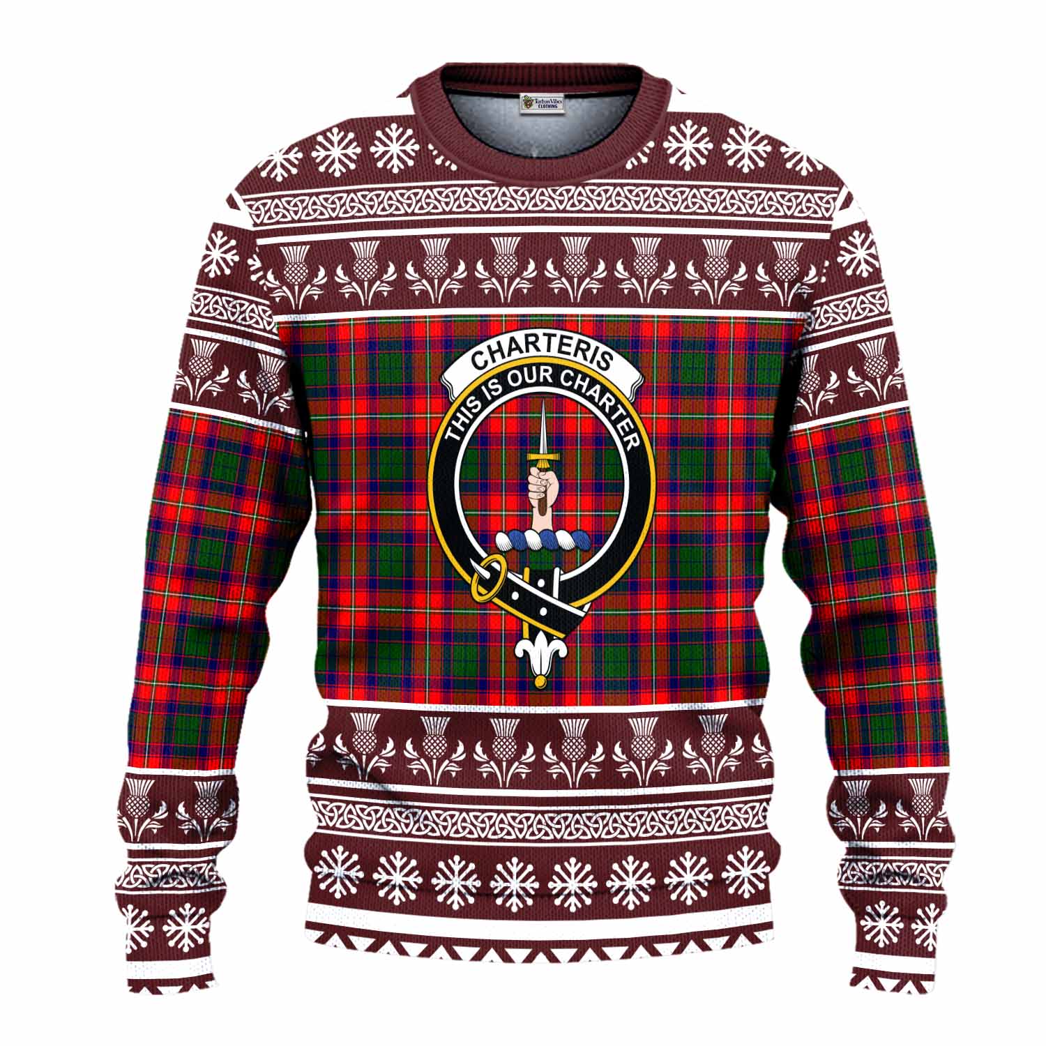 Charteris Clan Tartan Christmas Ugly Sweater with Family Crest - Tartan Vibes Clothing