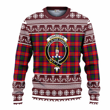 Charteris Clan Tartan Christmas Ugly Sweater with Family Crest