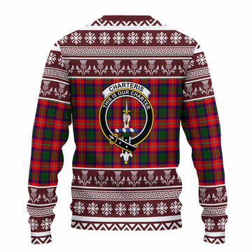 Charteris Clan Tartan Christmas Ugly Sweater with Family Crest