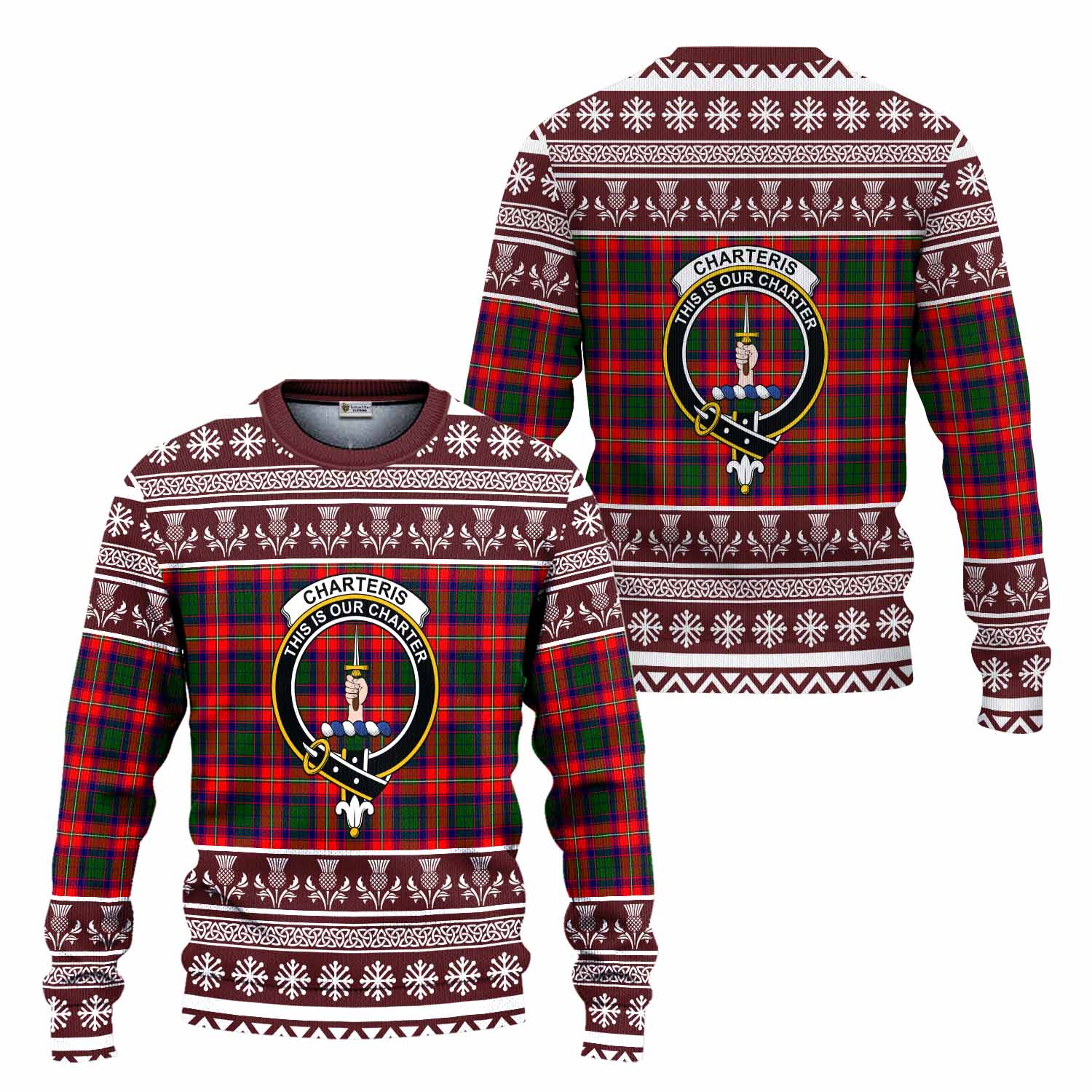 Charteris Clan Tartan Christmas Ugly Sweater with Family Crest - Tartan Vibes Clothing