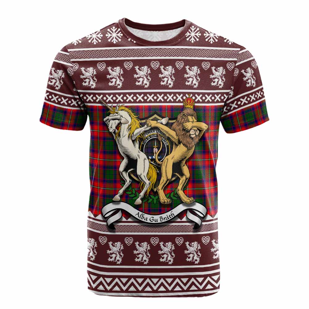 Charteris Clan Tartan Crest Christmas Cotton T-shirt Coat of Arms Funny Style - Tartan Vibes Clothing