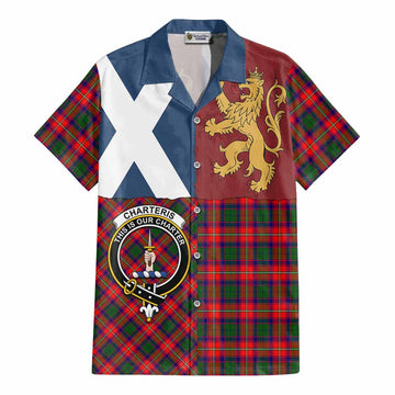 Charteris Crest Tartan Cotton Hawaiian Shirt with Lion Rampant Saltire Style