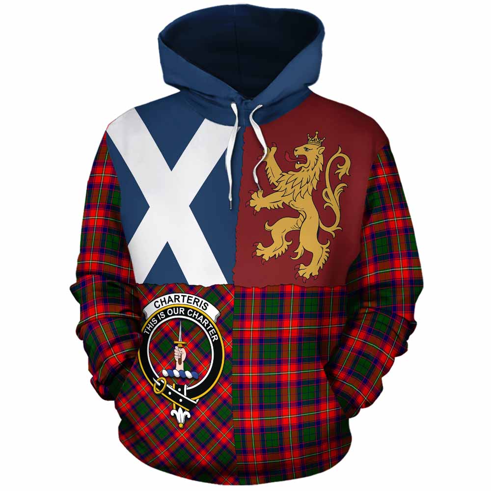 Charteris Crest Tartan Cotton Hoodie with Lion Rampant Saltire Style - Tartan Vibes Clothing