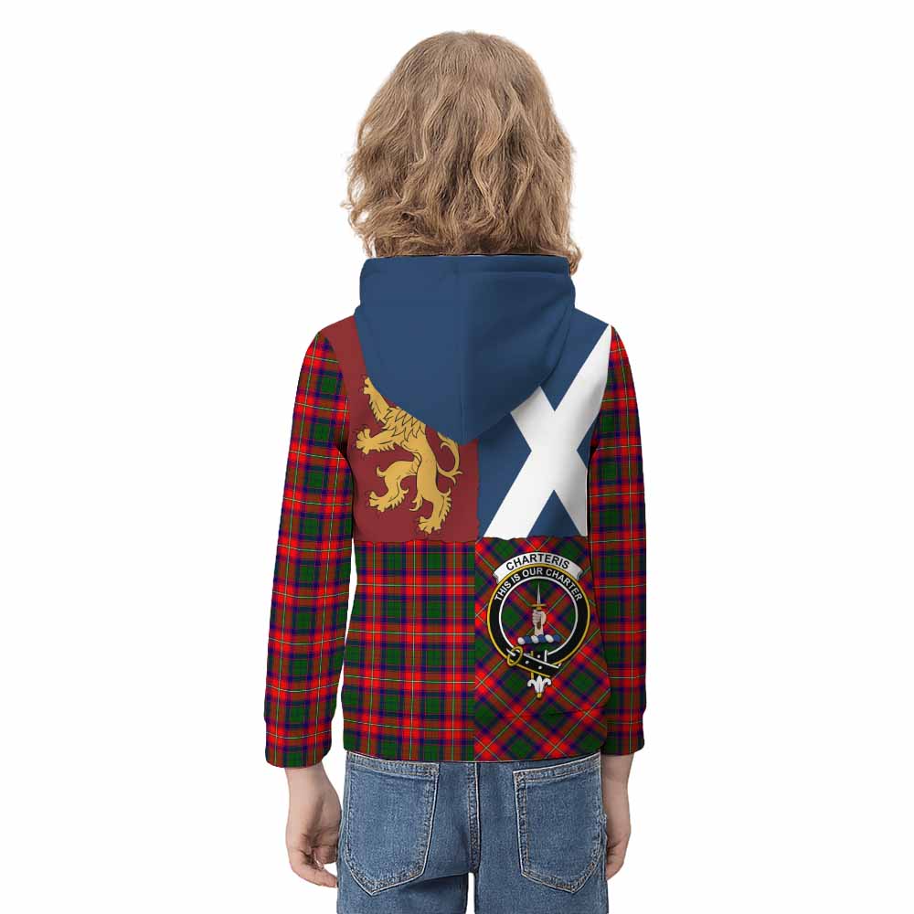 Charteris Crest Tartan Kid Hoodie with Lion Rampant Saltire Style - Tartan Vibes Clothing