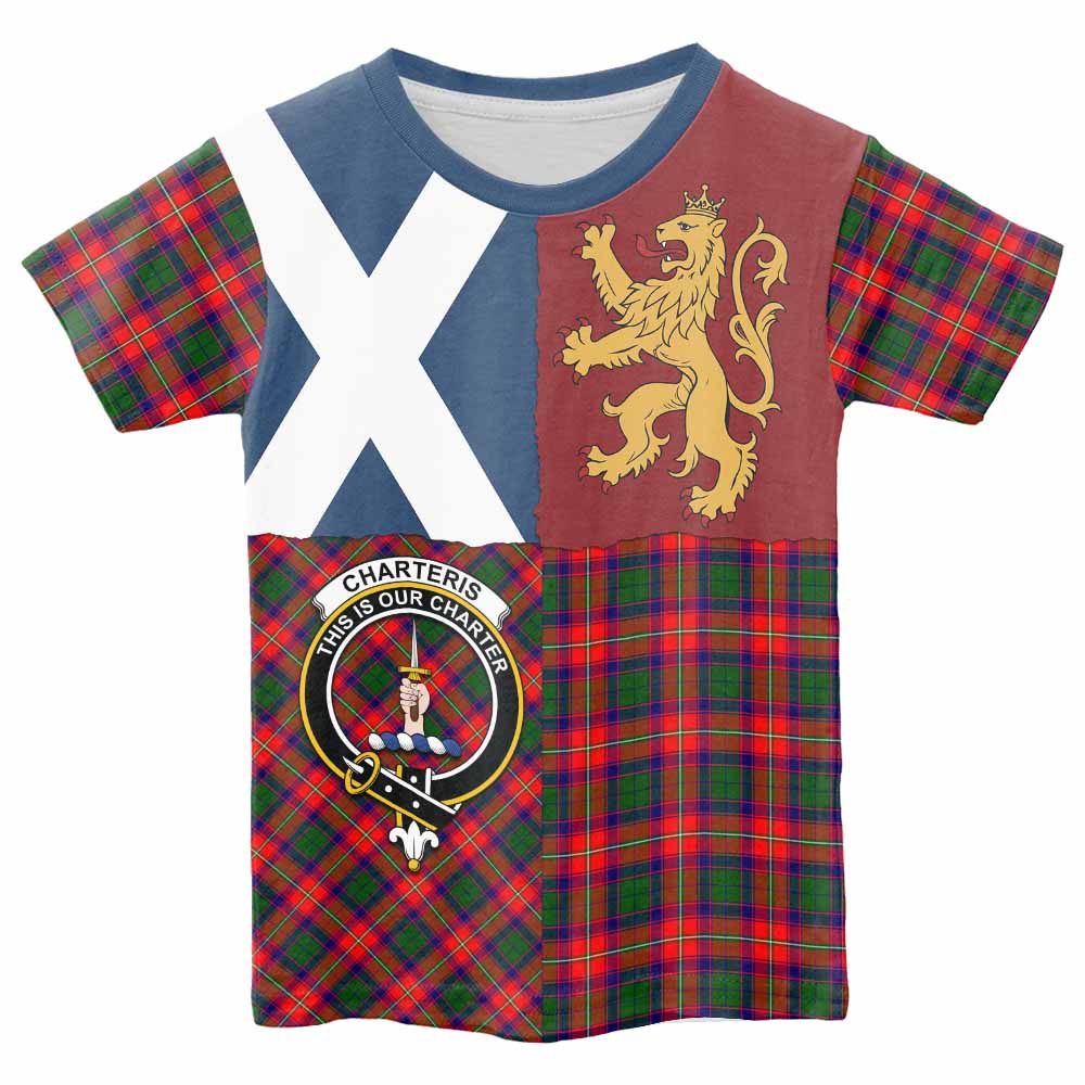 Charteris Crest Tartan Kid T-shirt with Lion Rampant Saltire Style - Tartan Vibes Clothing