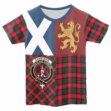 Charteris Crest Tartan Kid T-shirt with Lion Rampant Saltire Style - Tartan Vibes Clothing