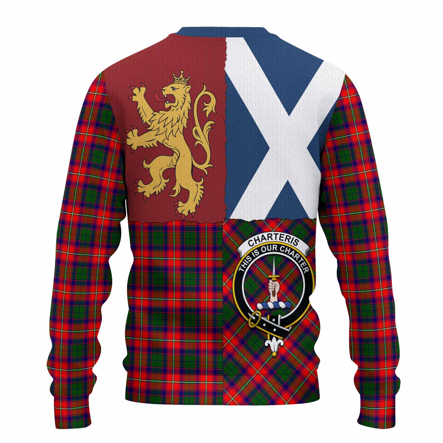 Charteris Crest Tartan Knitted Sweater with Lion Rampant Saltire Style