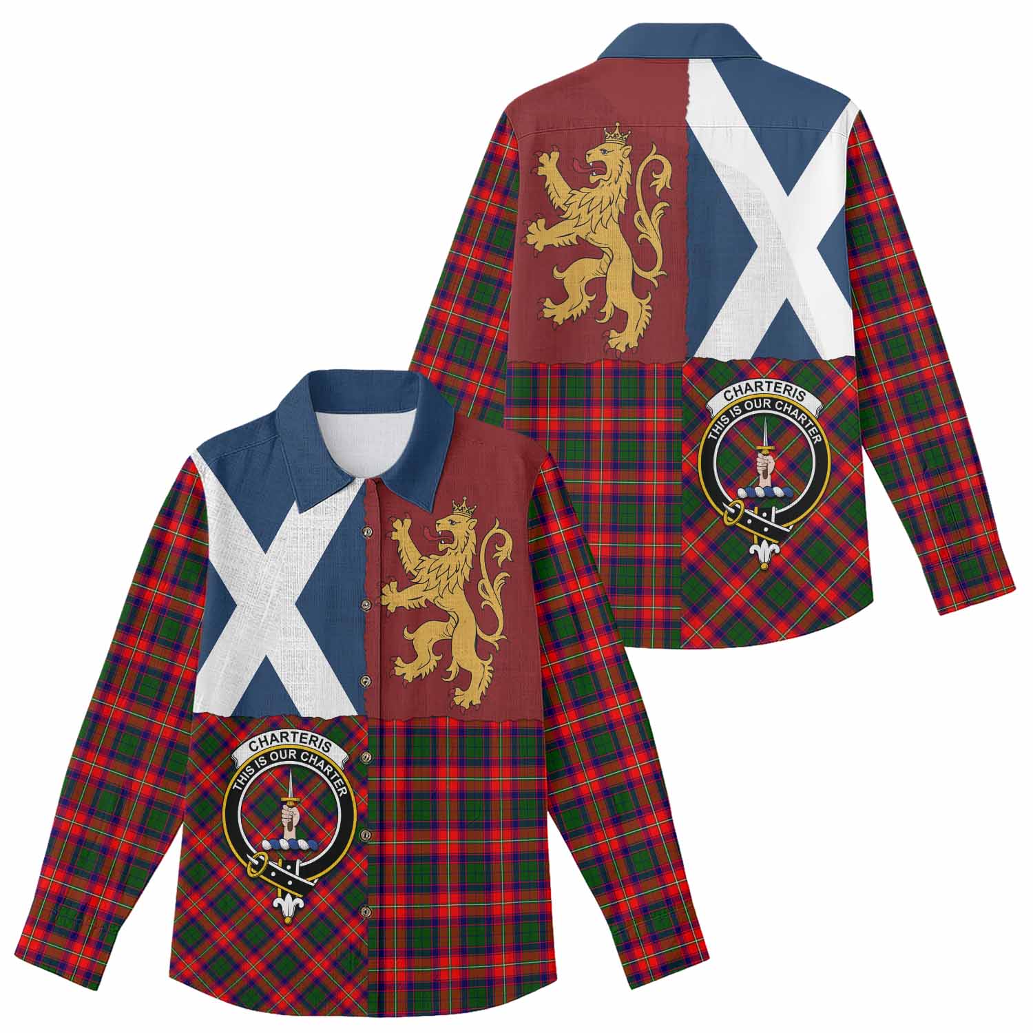Charteris Crest Tartan Women Casual Shirt with Lion Rampant Saltire Style