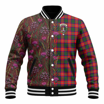 Charteris Family Crest Tartan Baseball Jacket Scottish Thistle Flower Pattern Half Style