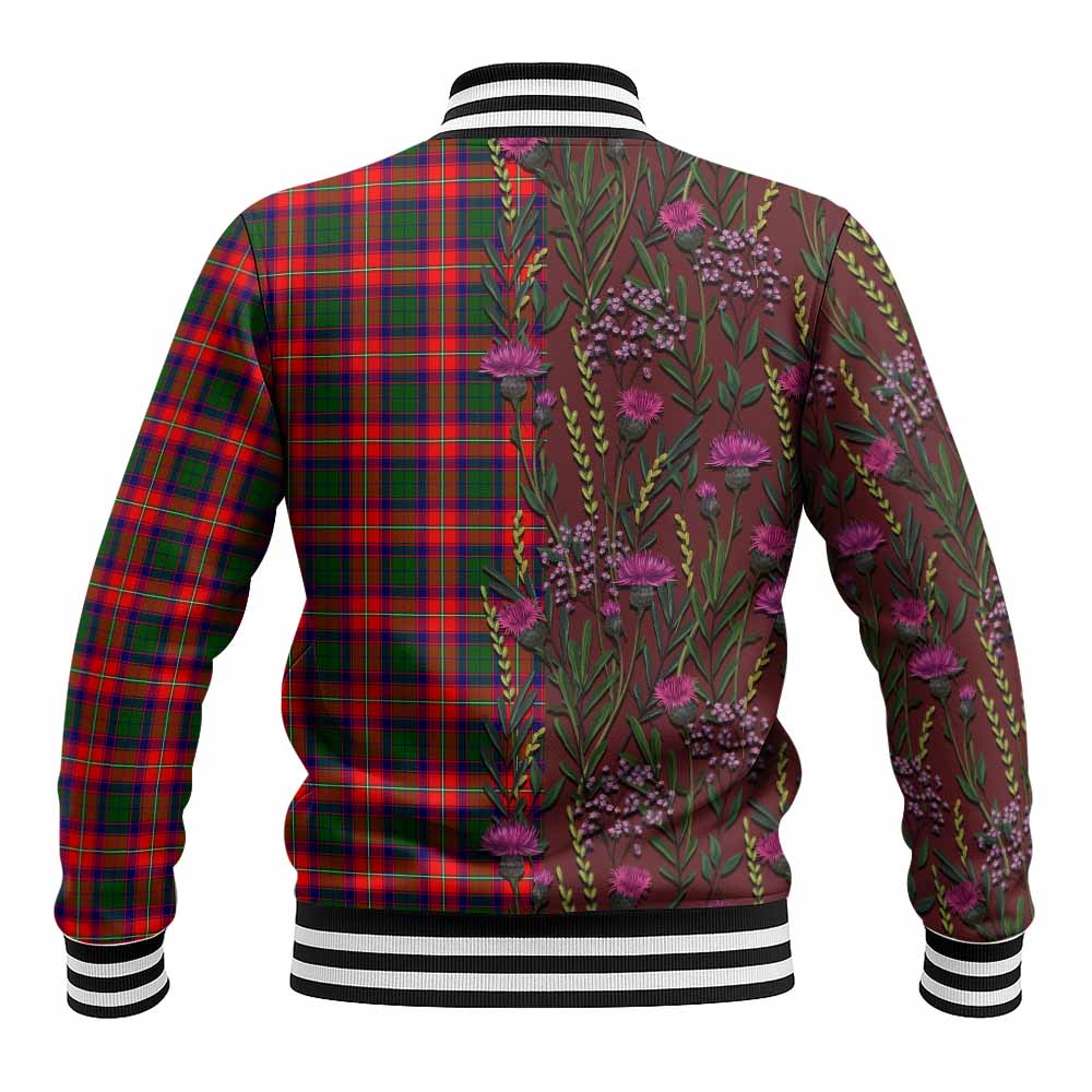 Charteris Family Crest Tartan Baseball Jacket Scottish Thistle Flower Pattern Half Style - Tartan Vibes Clothing
