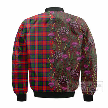 Charteris Family Crest Tartan Bomber Jacket Scottish Thistle Flower Pattern Half Style