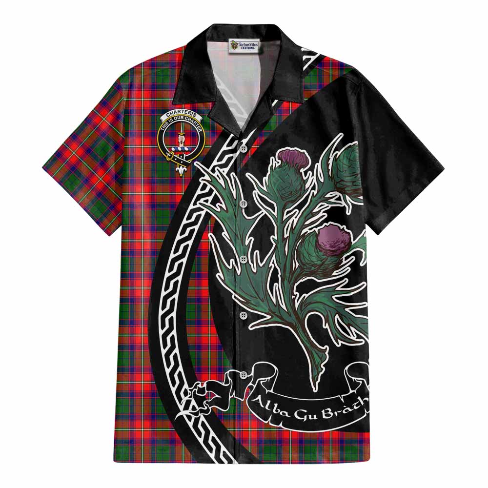 Charteris Family Crest Tartan Cotton Hawaiian Shirt Alba Thistle Inspired - Tartan Vibes Clothing