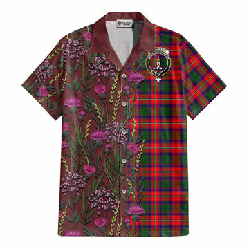 Charteris Family Crest Tartan Cotton Hawaiian Shirt Scottish Thistle Flower Pattern Half Style - Tartan Vibes Clothing