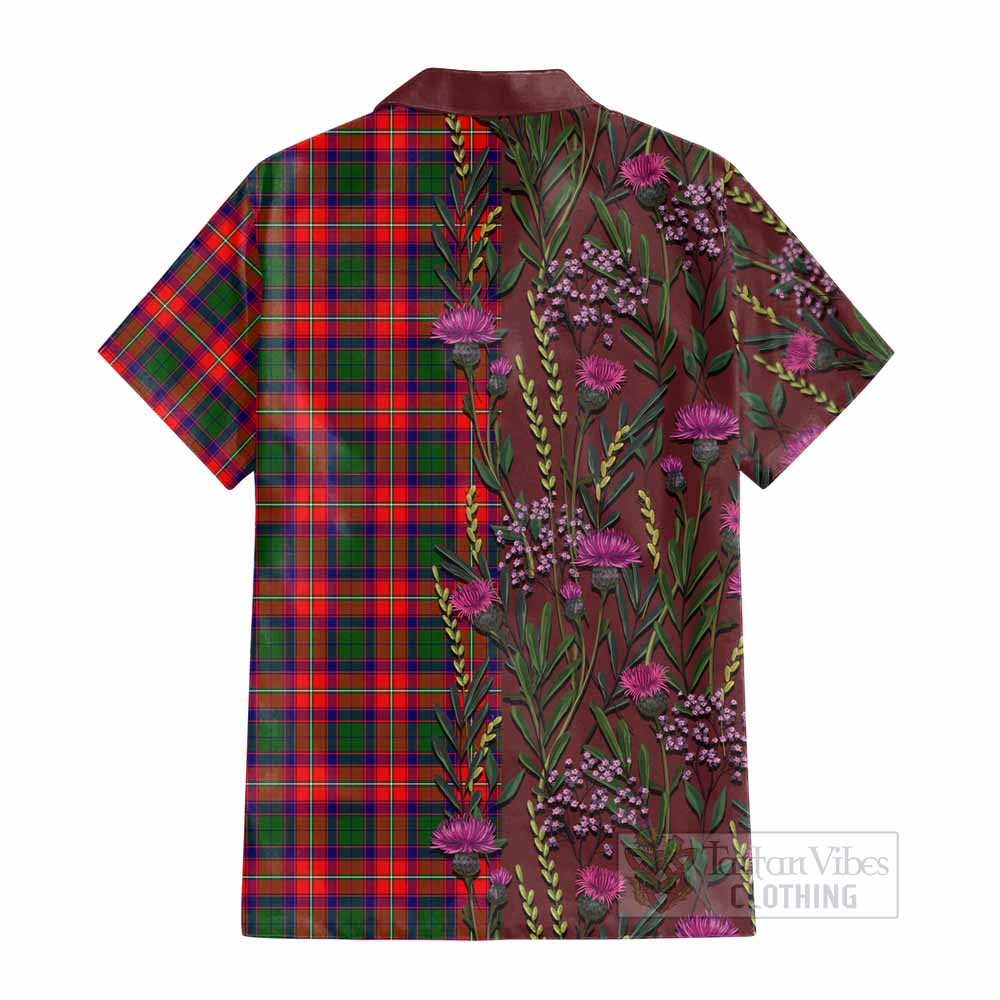 Charteris Family Crest Tartan Cotton Hawaiian Shirt Scottish Thistle Flower Pattern Half Style - Tartan Vibes Clothing
