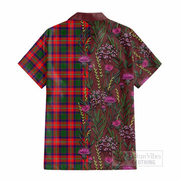 Charteris Family Crest Tartan Cotton Hawaiian Shirt Scottish Thistle Flower Pattern Half Style - Tartan Vibes Clothing