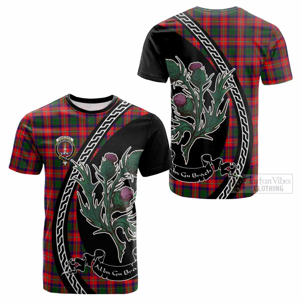 Charteris Family Crest Tartan Cotton T-shirt Alba Thistle Inspired - Tartan Vibes Clothing