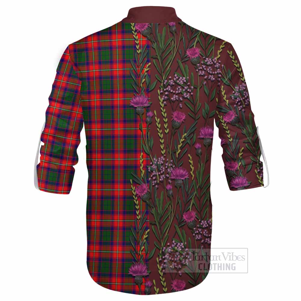 Charteris Family Crest Tartan Ghillie Shirt Scottish Thistle Flower Pattern Half Style - Tartan Vibes Clothing