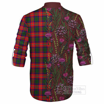 Charteris Family Crest Tartan Ghillie Shirt Scottish Thistle Flower Pattern Half Style