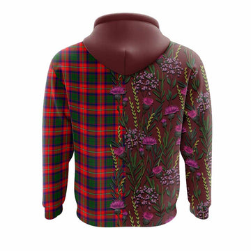 Charteris Family Crest Tartan Hoodie Scottish Thistle Flower Pattern Half Style