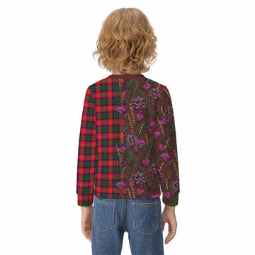 Charteris Family Crest Tartan Kid Knitted Sweatshirt Scottish Thistle Flower Pattern Half Style - Tartan Vibes Clothing