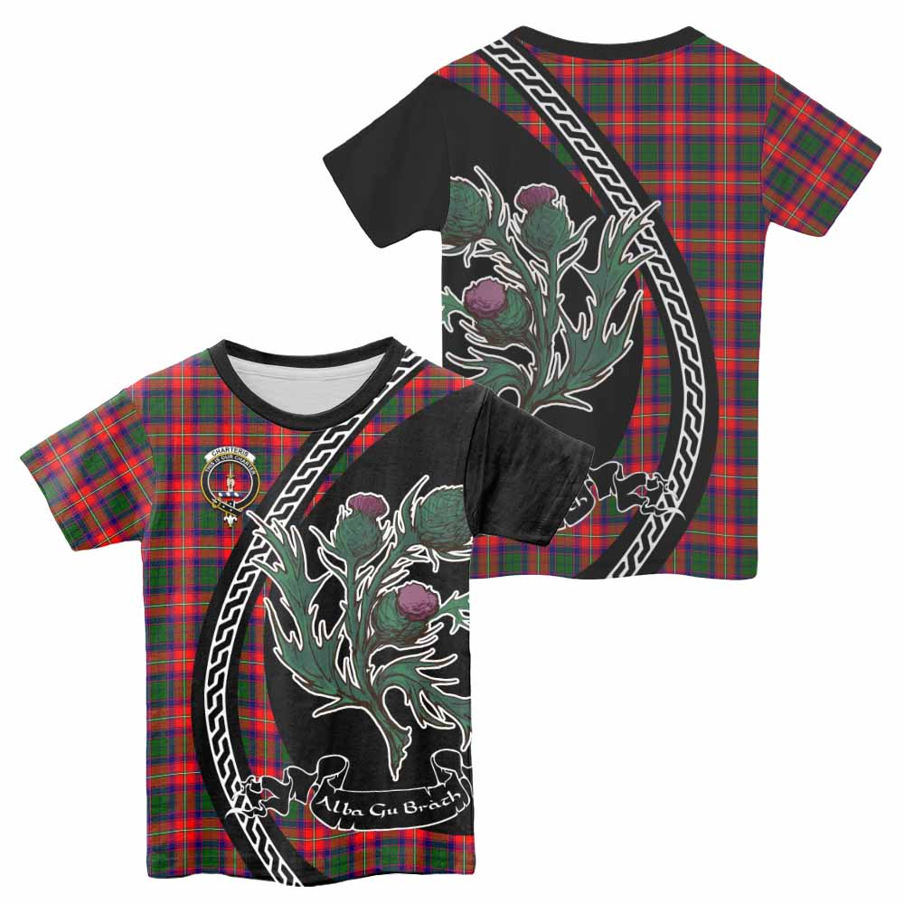 Charteris Family Crest Tartan Kid T-shirt Alba Thistle Inspired - Tartan Vibes Clothing