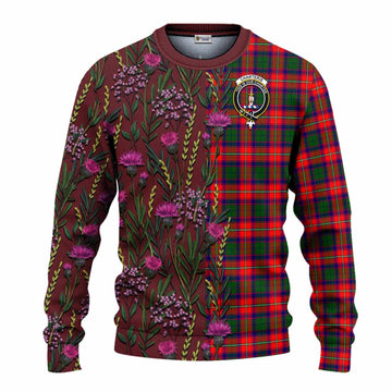 Charteris Family Crest Tartan Knitted Sweater Scottish Thistle Flower Pattern Half Style - Tartan Vibes Clothing