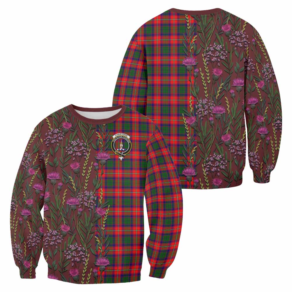 Charteris Family Crest Tartan Sweatshirt Scottish Thistle Flower Pattern Half Style - Tartan Vibes Clothing