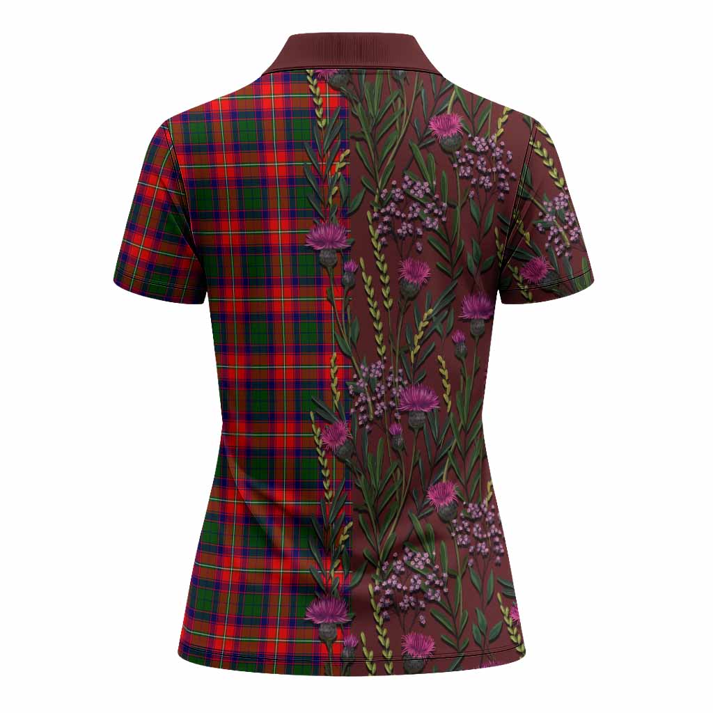Charteris Family Crest Tartan Women Polo Shirt Scottish Thistle Flower Pattern Half Style - Tartan Vibes Clothing