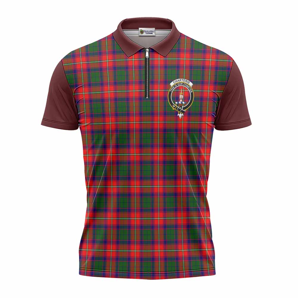 Charteris Tartan Accent Zipper Polo Shirt with Family Crest
