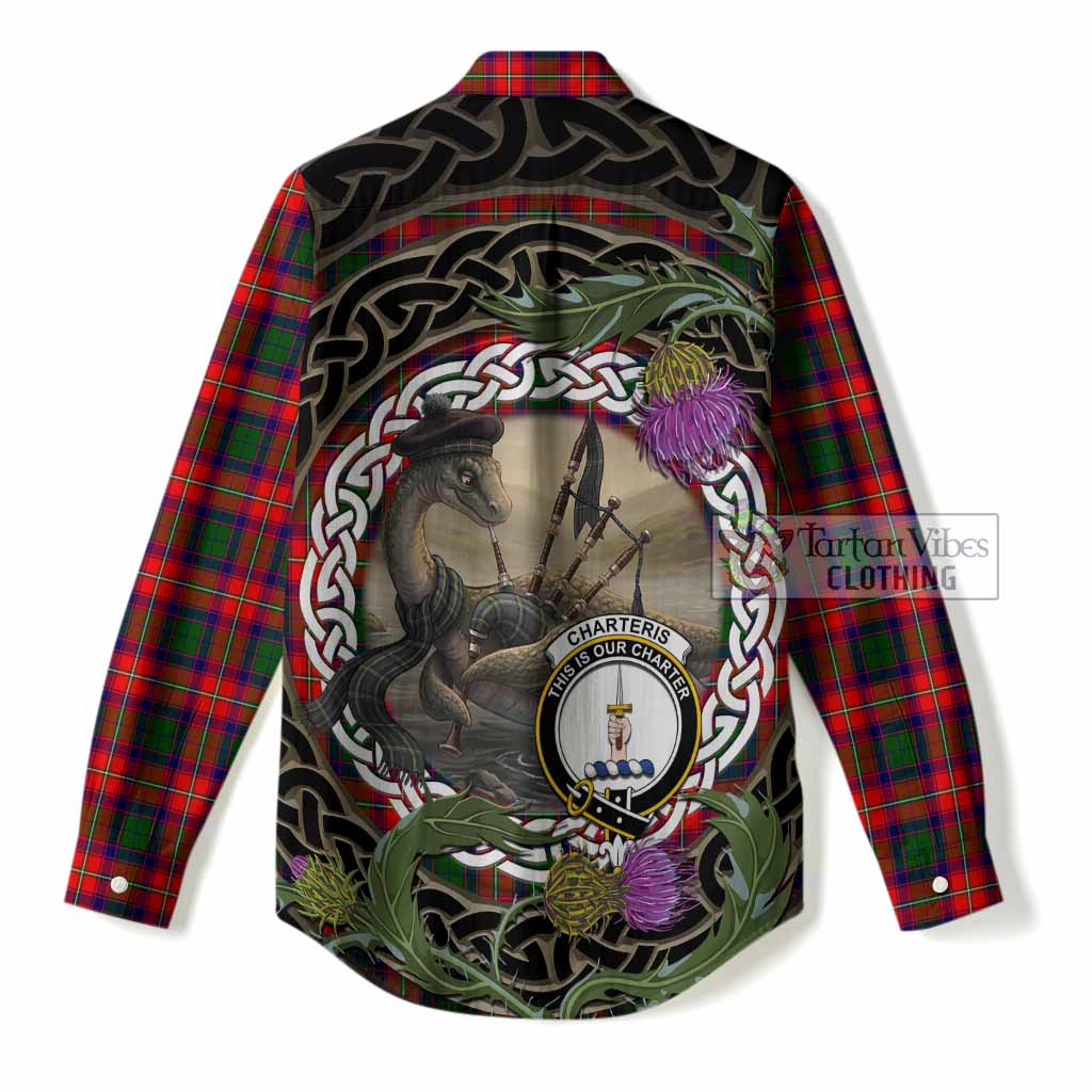 Charteris Tartan Crest Bagpipe Nessie Women Casual Shirt Scottish Loch Ness Monster Celtic Thistle
