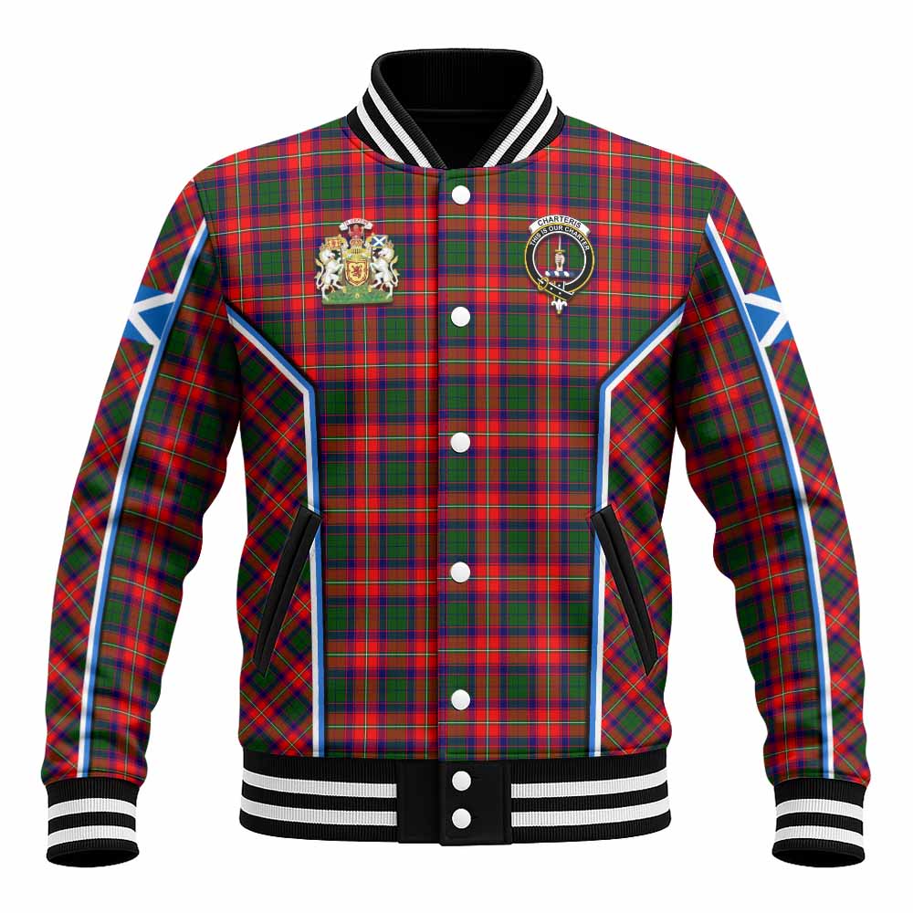 Charteris Tartan Crest Baseball Jacket Scotland Coat of Arm Flag Style - Tartan Vibes Clothing
