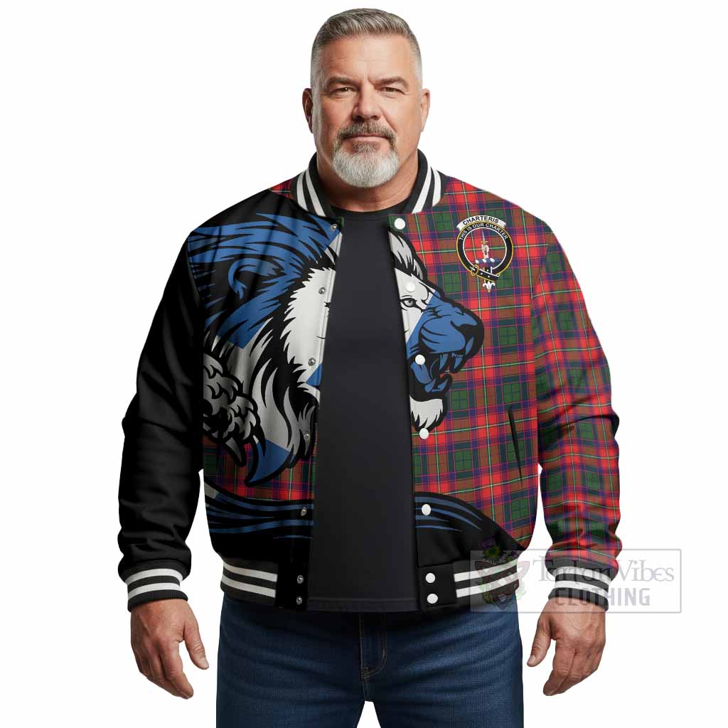 Charteris Tartan Crest Baseball Jacket Scottish Golden Lions Wave Flow