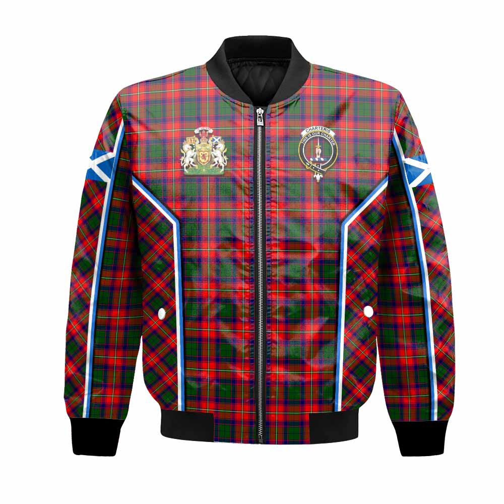 Charteris Tartan Crest Bomber Jacket Scotland Coat of Arm Flag Style - Tartan Vibes Clothing