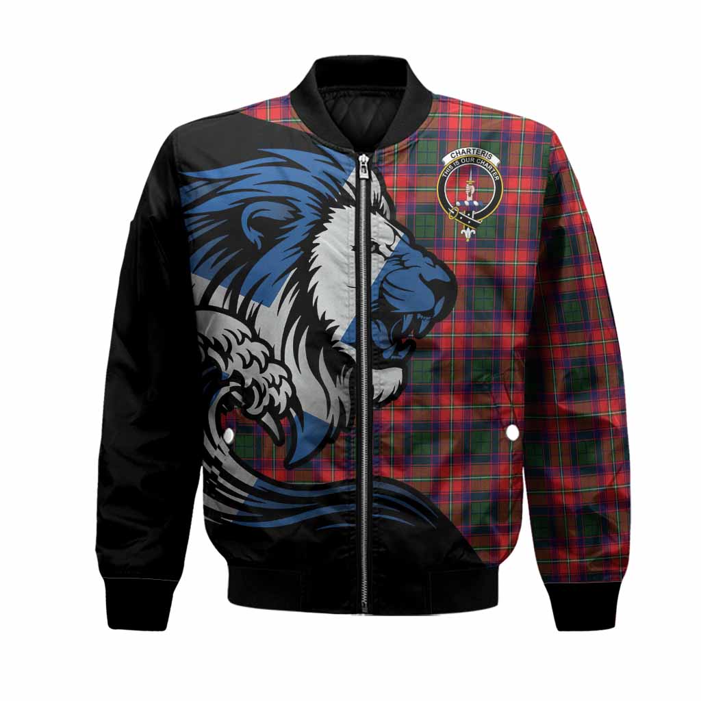 Charteris Tartan Crest Bomber Jacket Scottish Golden Lions Wave Flow