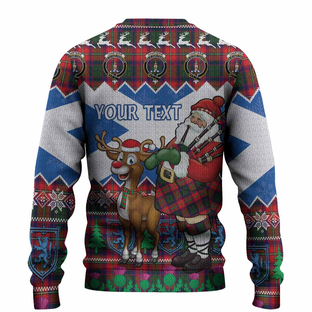 Charteris Tartan Crest Christmas Christmas Ugly Sweater Scotland Santa With Bagpipes Cute Reindeer
