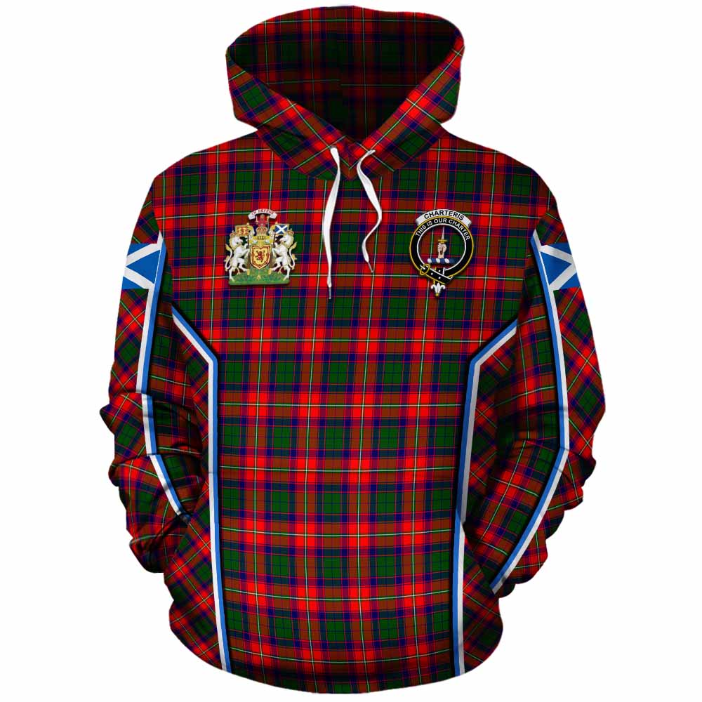 Charteris Tartan Crest Cotton Hoodie Scotland Coat of Arm Flag Style - Tartan Vibes Clothing