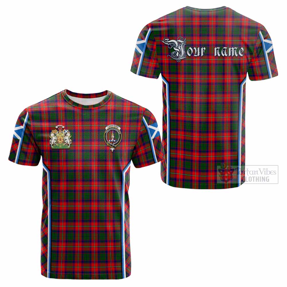 Charteris Tartan Crest Cotton T-shirt Scotland Coat of Arm Flag Style - Tartan Vibes Clothing