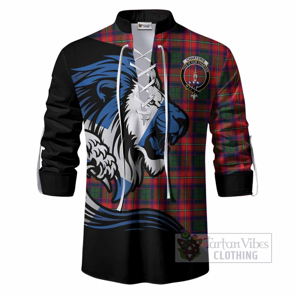 Charteris Tartan Crest Ghillie Shirt Scottish Golden Lions Wave Flow
