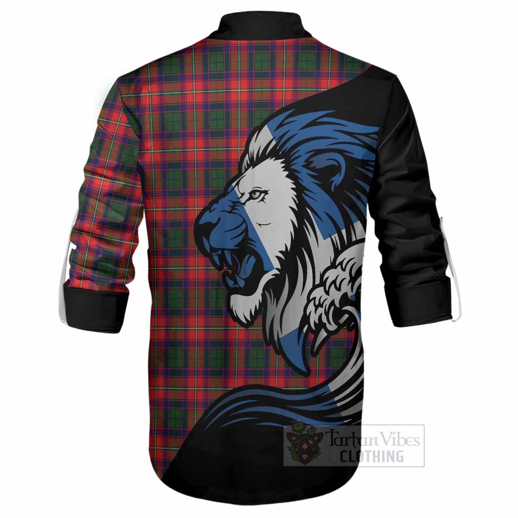 Charteris Tartan Crest Ghillie Shirt Scottish Golden Lions Wave Flow
