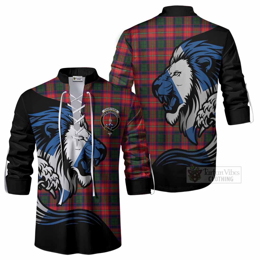Charteris Tartan Crest Ghillie Shirt Scottish Golden Lions Wave Flow