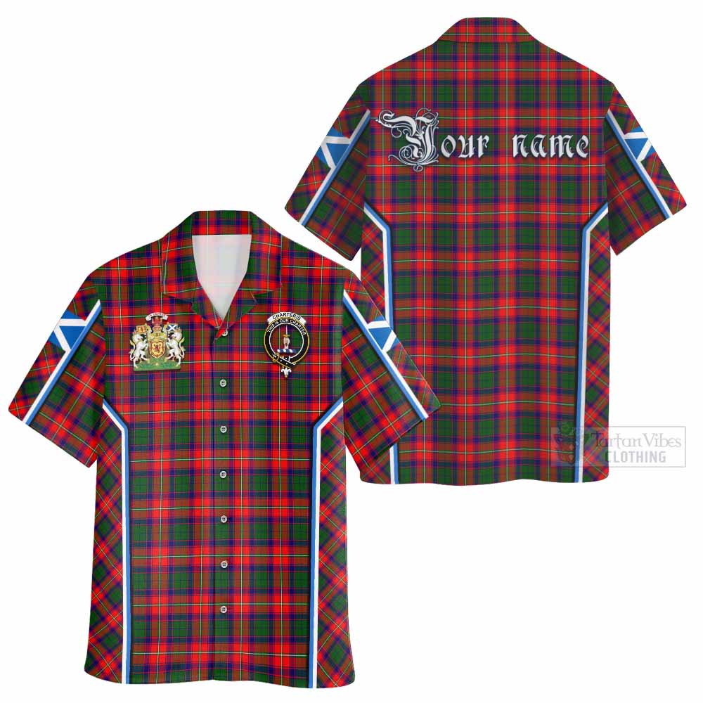 Charteris Tartan Crest Hawaiian Shirt Scotland Coat of Arm Flag Style - Tartan Vibes Clothing