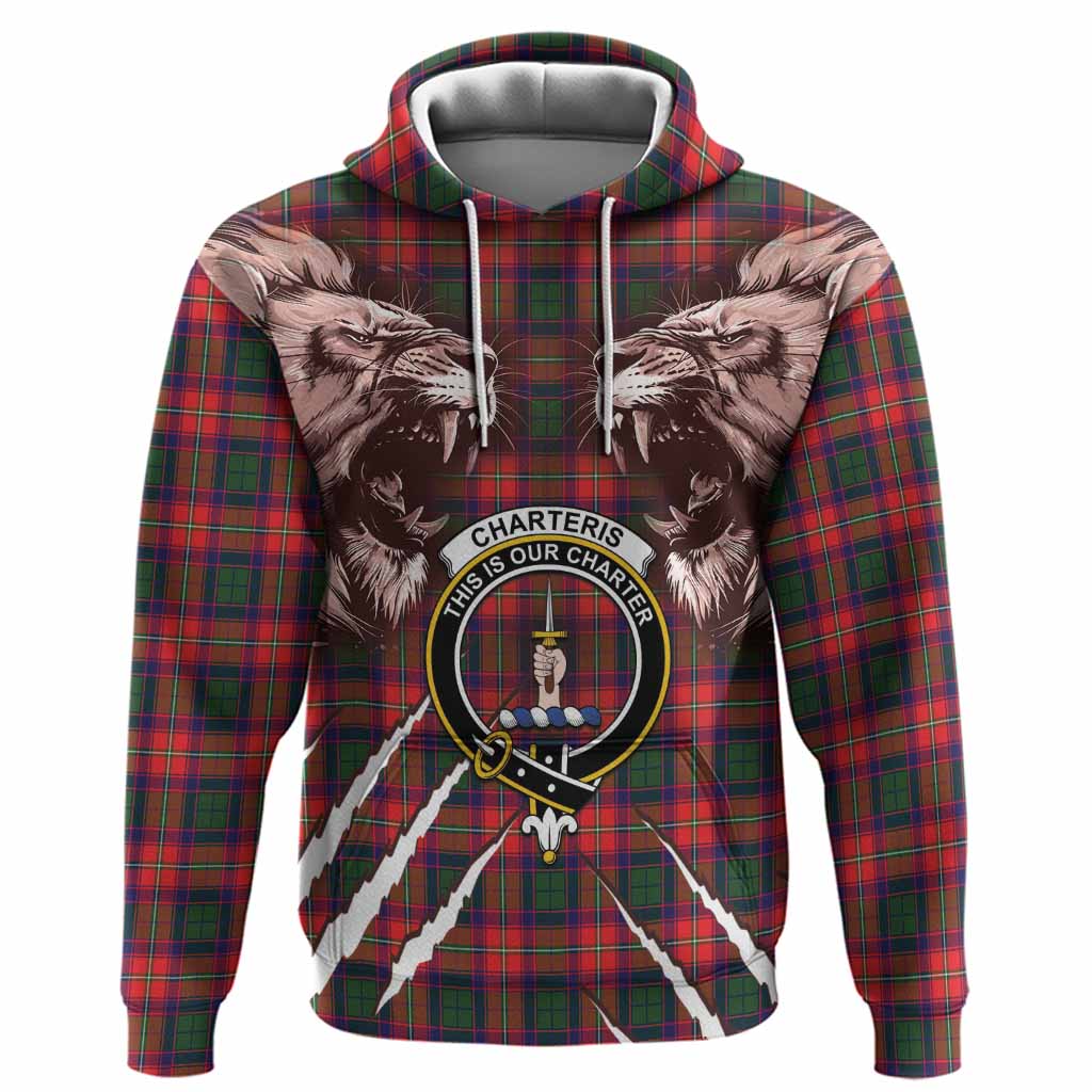 Charteris Tartan Crest Hoodie Ferocious Lion Style