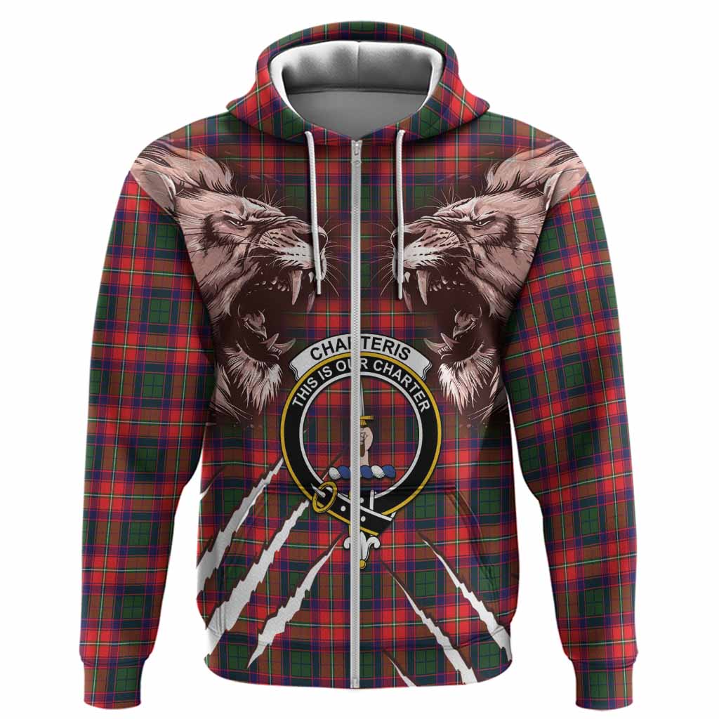 Charteris Tartan Crest Hoodie Ferocious Lion Style