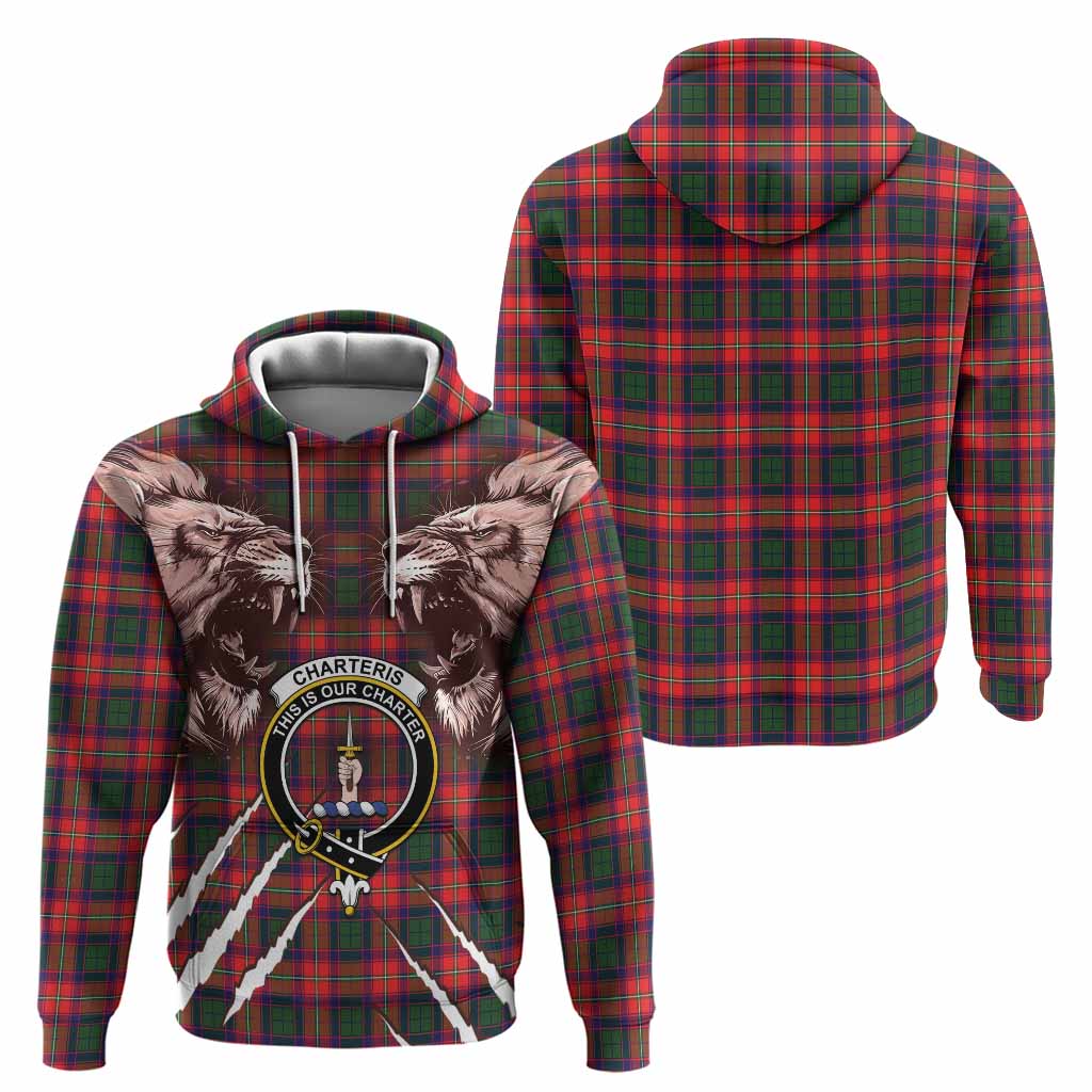 Charteris Tartan Crest Hoodie Ferocious Lion Style