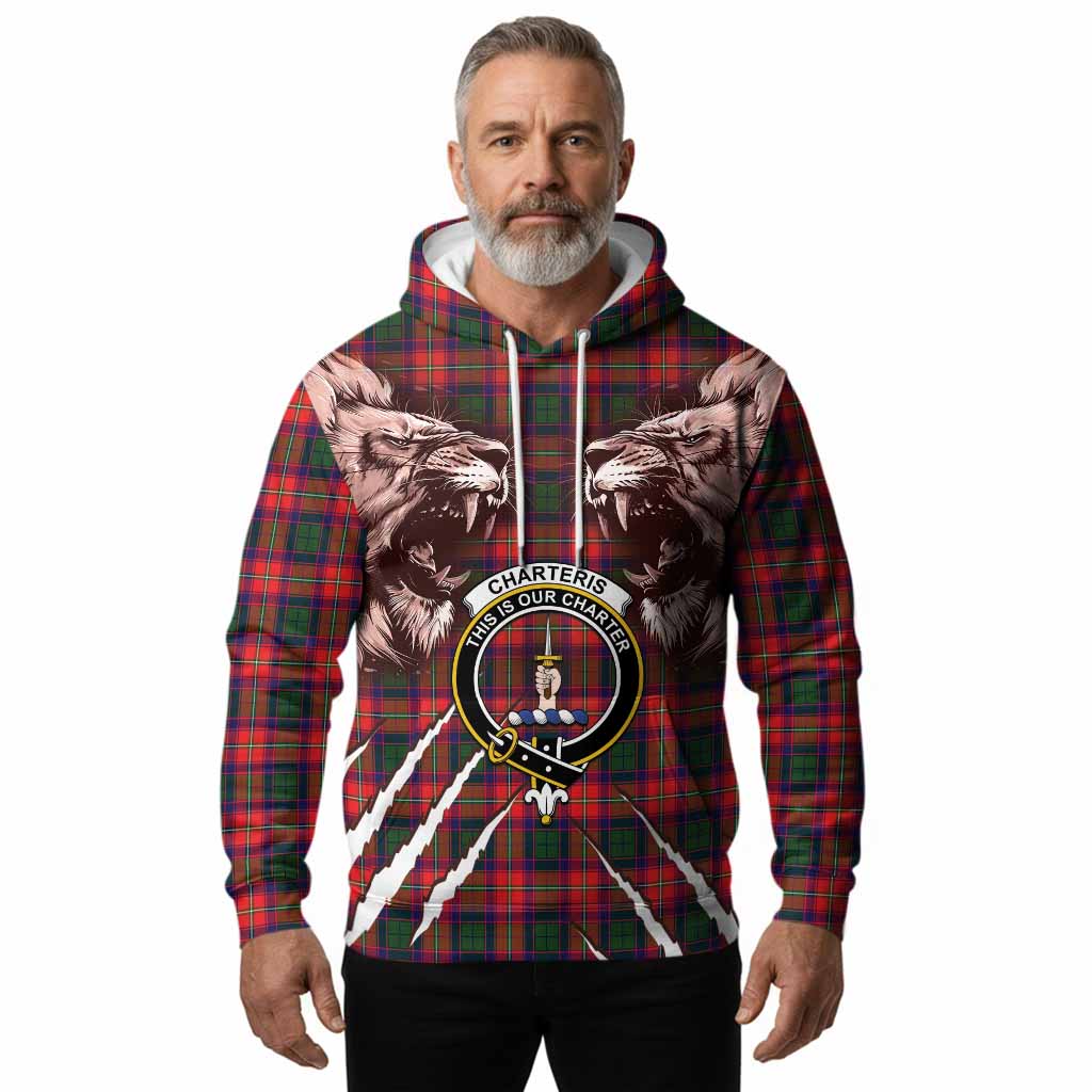 Charteris Tartan Crest Hoodie Ferocious Lion Style
