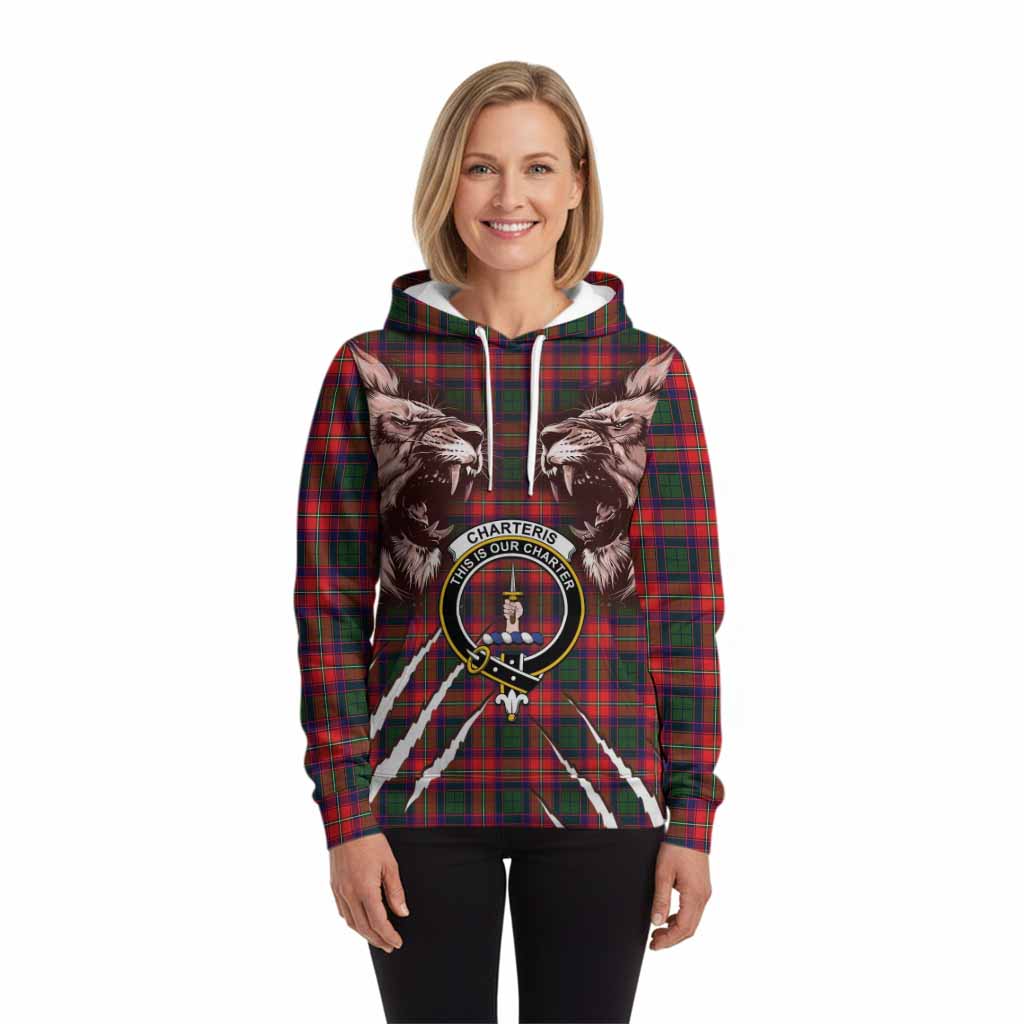 Charteris Tartan Crest Hoodie Ferocious Lion Style