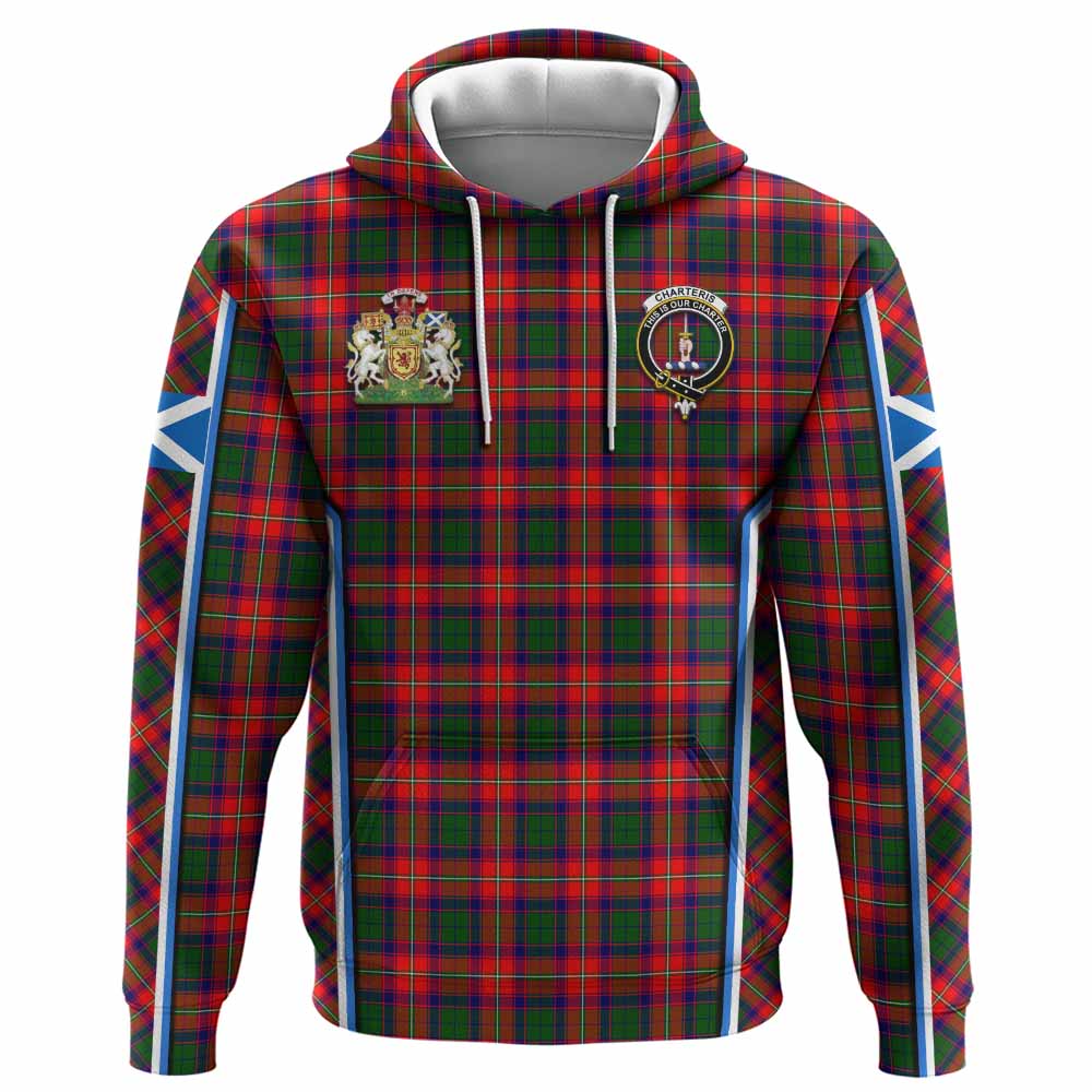Charteris Tartan Crest Hoodie Scotland Coat of Arm Flag Style - Tartan Vibes Clothing