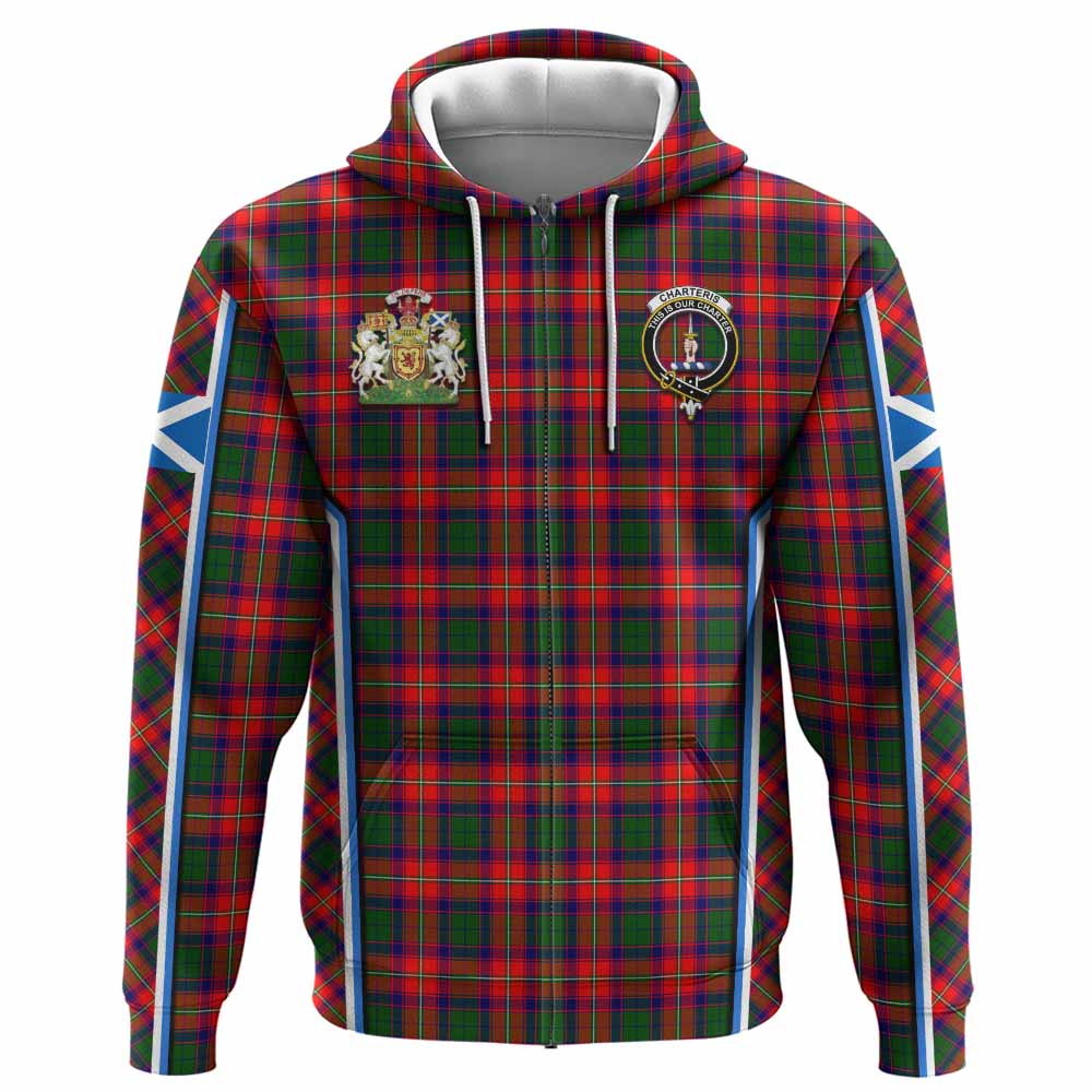 Charteris Tartan Crest Hoodie Scotland Coat of Arm Flag Style - Tartan Vibes Clothing